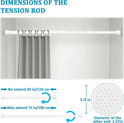 Spring Tension Curtain Rod 43-75 Inches White, Adjustable Extension Shower - Image 5