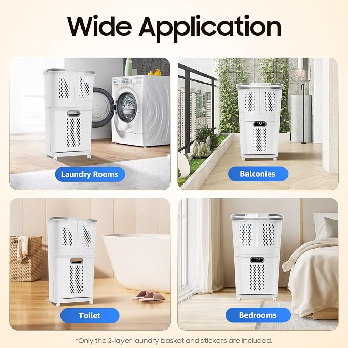 Laundry Basket with Wheels 2 Tier Plastic Rolling Laundry Hamper 3 Section - Image 9