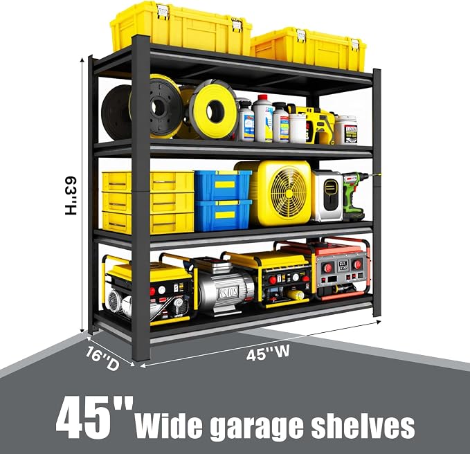 45" W x 16" D x 63" H Heavy Duty Storage Shelves, 4 Tier Adjustable Garage - Image 2