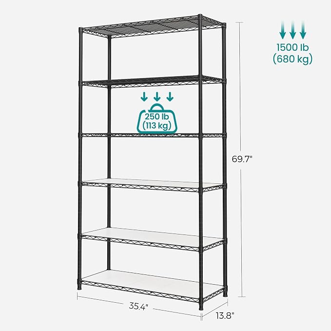 SONGMICS 6-Tier Storage Shelves, Wire Shelving Unit, Kitchen Metal Shelves - Image 3