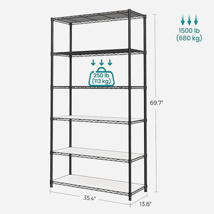 SONGMICS 6-Tier Storage Shelves, Wire Shelving Unit, Kitchen Metal Shelves - Image 3