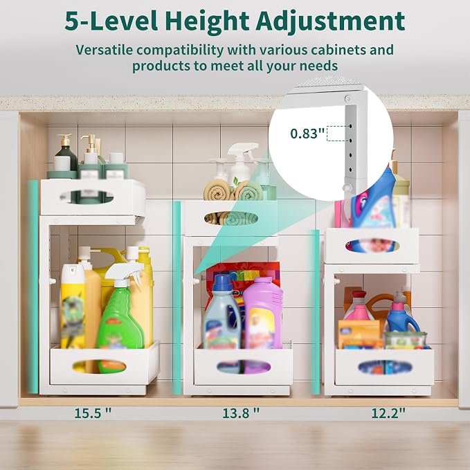 Under Sink Organizer, 1 Pack 2 Tier Metal Slide Out Pull Out Cabinet Organizer - Image 3