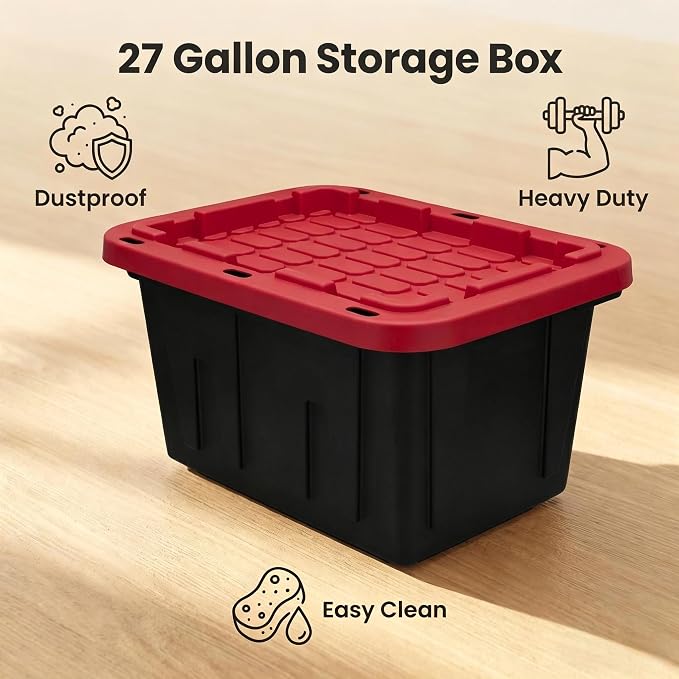 27 Gallon Large Storage Bin 2-Pack, Stackable Plastic Tote - Image 2