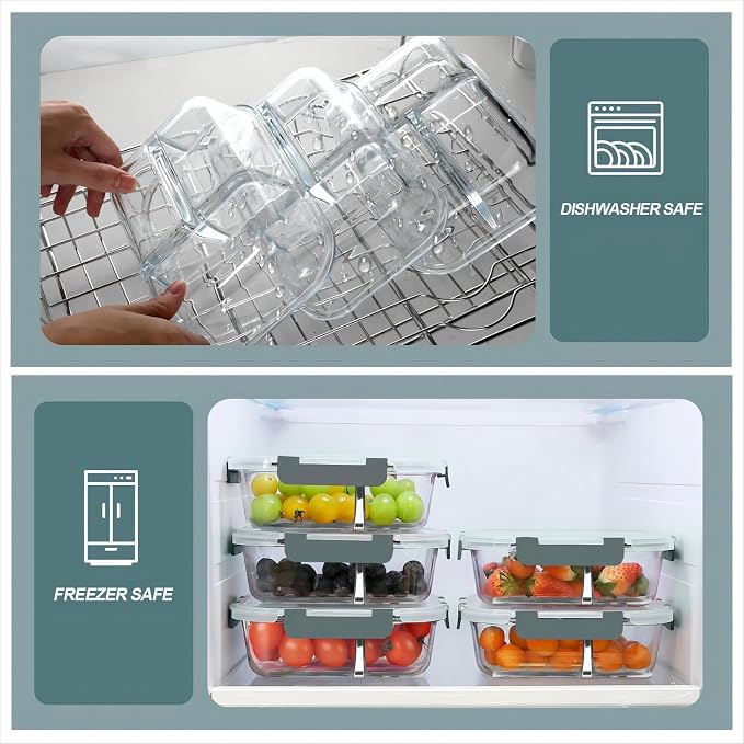 KOMUEE Glass Meal Prep Containers 3 Compartments, 5 Pack 36 oz, Glass Food - Image 2