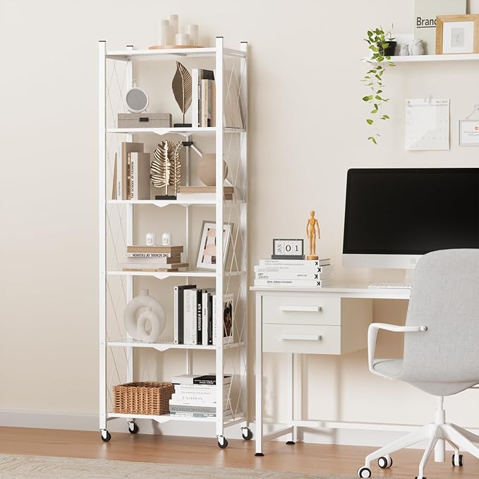 ALANNG 73.6 Inch Folding Bookshelf, 6 Tier Metal Bookcase and Bookshelves | - Image 5
