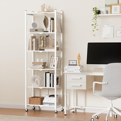 ALANNG 73.6 Inch Folding Bookshelf, 6 Tier Metal Bookcase and Bookshelves | - Image 5