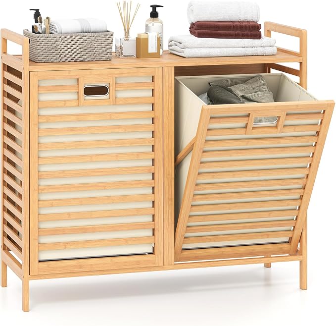 Giantex Tilt Out Laundry Hamper, 20 Gal Bamboo Laundry Storage Cabinet by Giantex