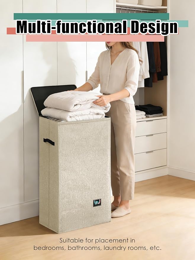 WTREE Laundry Hamper with Lid, Reinforced Sturdy Clothes Hamper with - Image 6