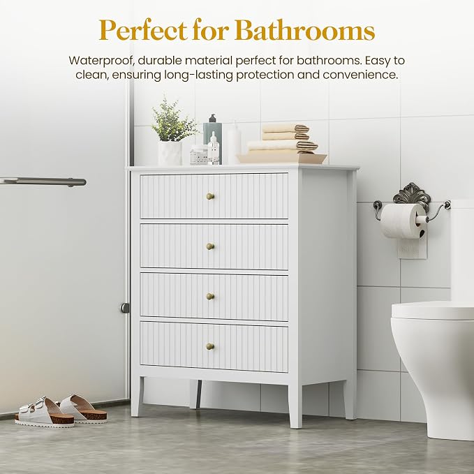White Fluted 4 Drawer Dresser Set of 2 - Image 3