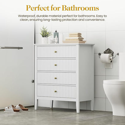 White Fluted 4 Drawer Dresser Set of 2 - Image 3