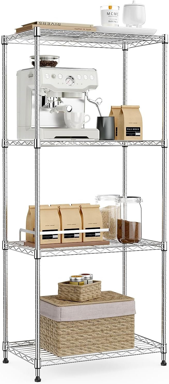 IZEUK 4-Tier Chrome Metal Storage Shelves, Adjustable Wire Shelving Unit by IZEUK