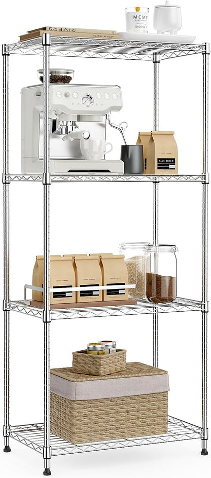 IZEUK 4-Tier Chrome Metal Storage Shelves, Adjustable Wire Shelving Unit by IZEUK