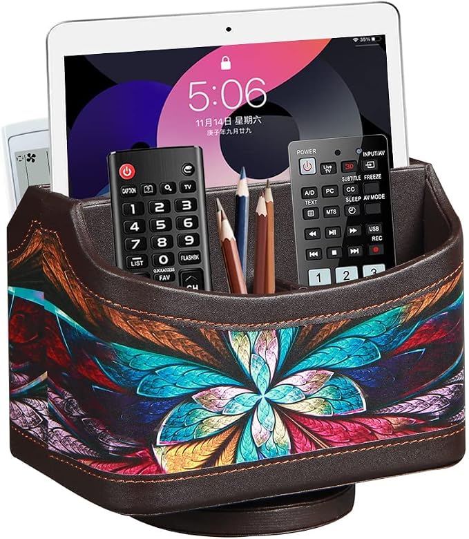 360° Rotating Remote Control Holder, PU Leather TV Remote Caddy Organizer by Thelittlebeautyoflife