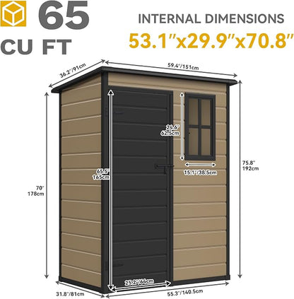 DWVO 5x3ft Resin Outdoor Storage Shed - Image 7