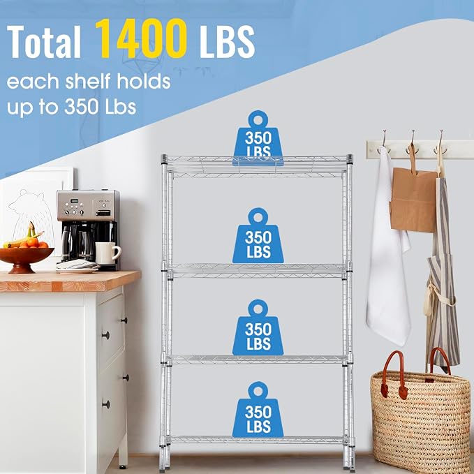 PayLessHere | 4-Tier Wire Shelf | 36"x14"x62" | Chrome | Adjustable Racks | - Image 7