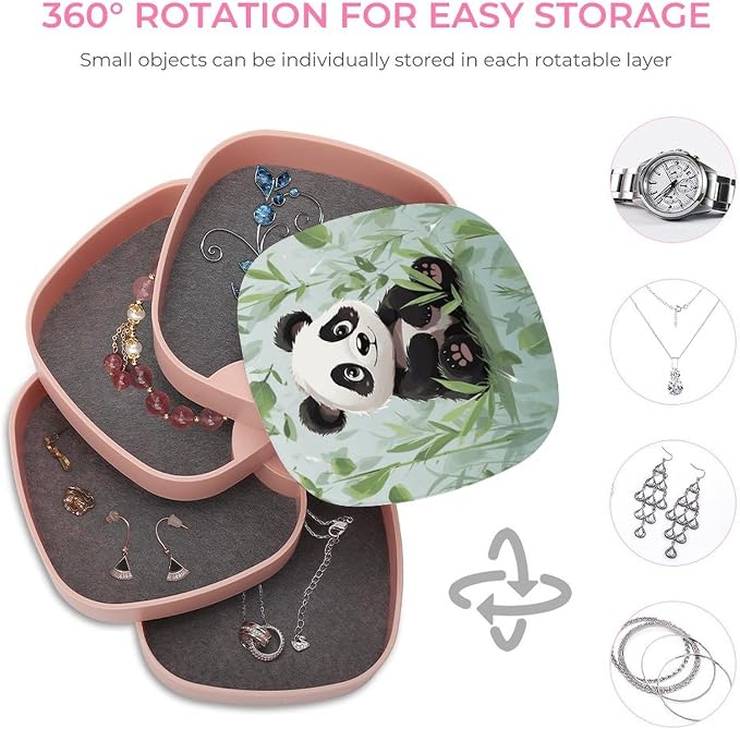 Panda Bamboo Rotating Jewelry Organizer Box 4-Layer 360° Rotatable ABS Jewelry - Image 4