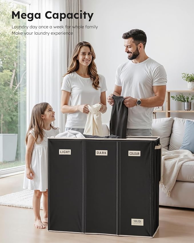 SOLEDI 200L 3-Section Laundry Hamper - Image 4