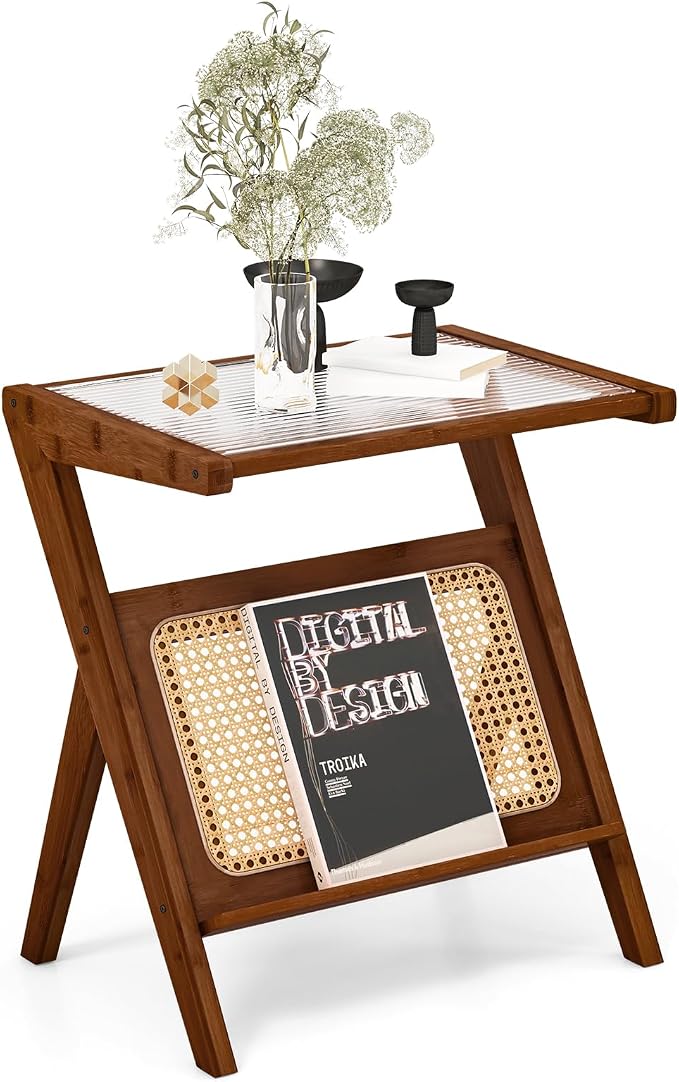 Giantex Rattan Side Table, Boho Nightstand - Image 9