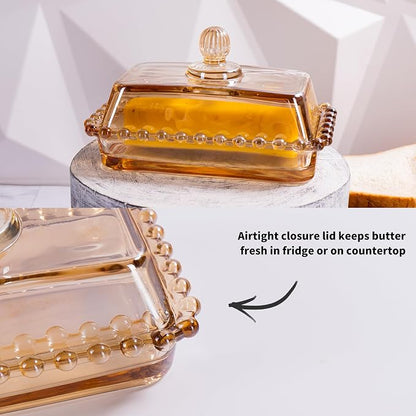 Glass Butter Dish with Lid for Countertop, Champagne Color Crystal Covered - Image 5