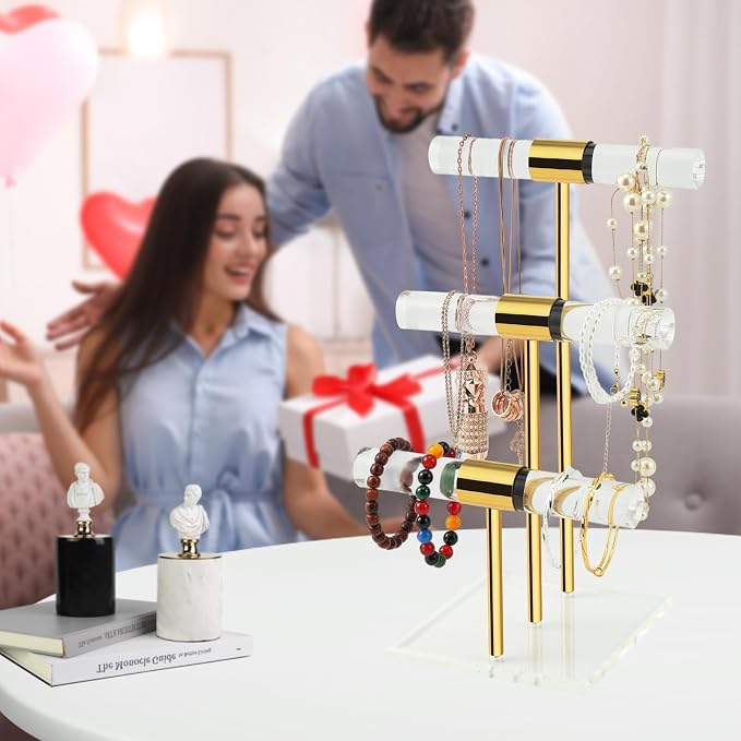 T-Bar Tangle-free Necklace and Jewelry Display Stands, 3-Tier Acrylic Bracelet - Image 8