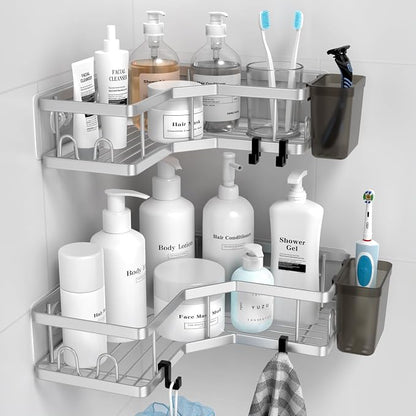 AKTECKE Corner Shower Caddy Shelf Rack: 2 Pack Adhesive Shower Organizer - Image 2