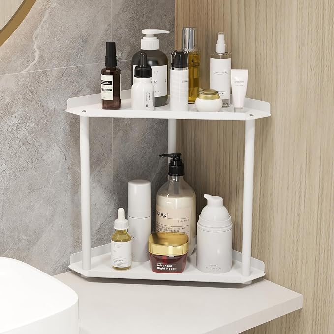 2 Tier Bathroom Counter Organizer, Vanity Organizer Corner Shelf, Makeup - Image 2