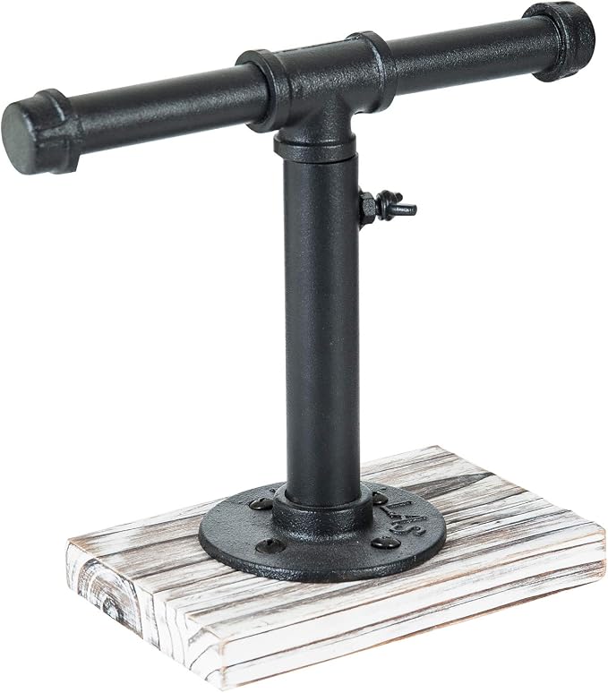 MyGift Industrial Pipe Black Metal T-Bar Adjustable Height Jewelry, Bracelet & - Image 6