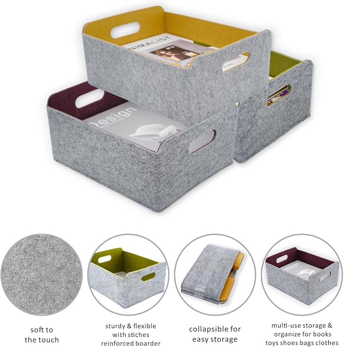 Welaxy Storage Baskets Collapsible Felt Storage bin Foldable Shelf Drawers - Image 2