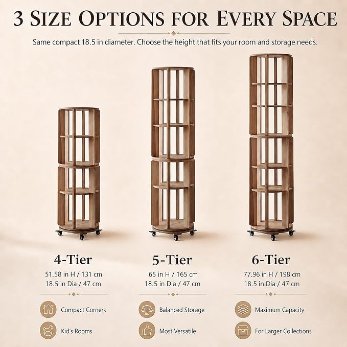 Larger Solid Wood Rotating Bookshelf Tower - Image 8
