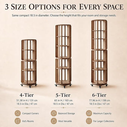 Larger Solid Wood Rotating Bookshelf Tower - Image 8