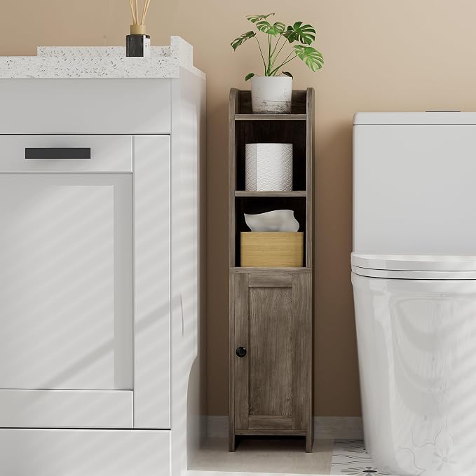 Homhedy Small Bathroom Storage Cabinet, Narrow Toilet Paper Cabinet | Corner - Image 8