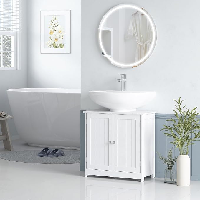 kleankin 23.5" Pedestal Sink Storage Cabinet, Freestanding Bathroom Under Sink - Image 7