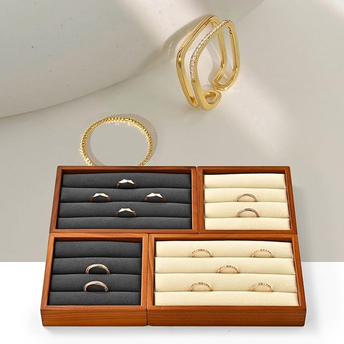 Solid Wood 3-Slots Jewelry Ring Display Tray Showcase Small Jewelry Display - Image 2