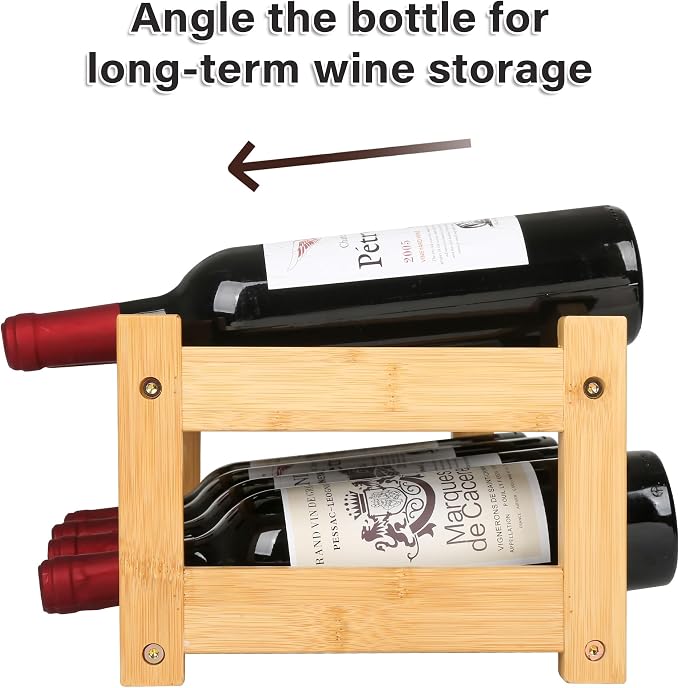 VASMIA Wine Rack, 2-Tier Bamboo Wine Racks Countertop Cabinet Wine Holder Wine - Image 7