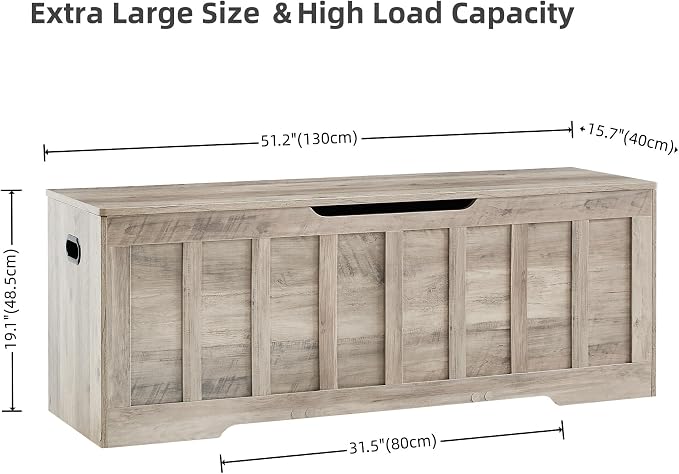 VANKILEY 51.2" Storage Chest Extra Large, Wooden Storage Bench, Greige | Chest - Image 3