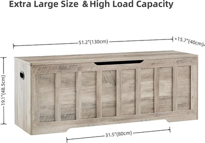 VANKILEY 51.2" Storage Chest Extra Large, Wooden Storage Bench, Greige | Chest - Image 3