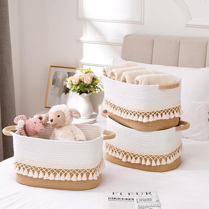2 Pack Storage Basket for Shelves, Boho Cotton Rope Storage Bins - Image 2