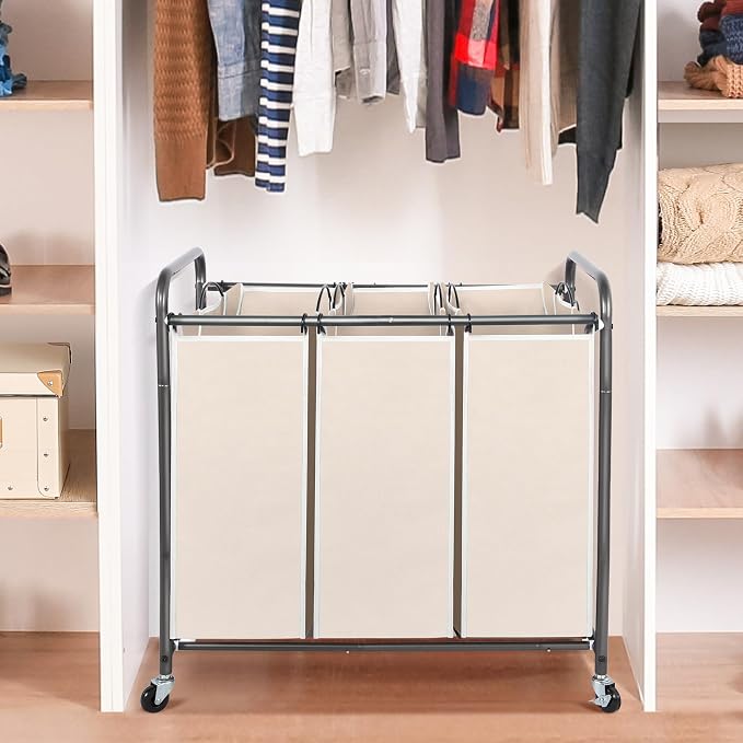 STO STO Laundry Sorter 3 Section, 3 Bag Laundry Hamper, Rolling Laundry Cart - Image 3
