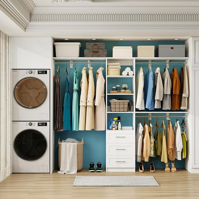 96 inch Closet System with Wooden Drawers, 5FT-8FT Closet Organizer System with - Image 6