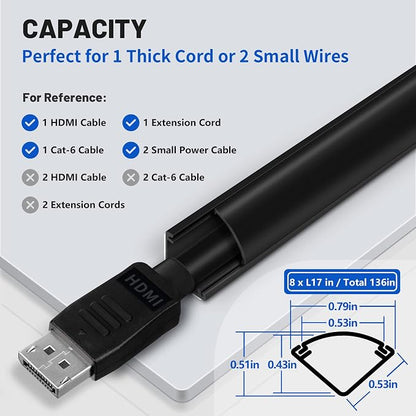 ZhiYo Corner Cable Hider for 1 Cord, Hide Wires on Wall Corner, 136in Black | 8 - Image 2