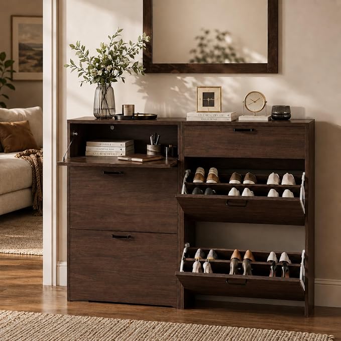VINGLI Set of 2 Walnut Shoe Cabinet by VINGLI
