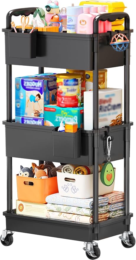 SUNALLY Baby Diaper Caddy Cart, 3 Tier Rolling Diaper Cart by SUNALLY