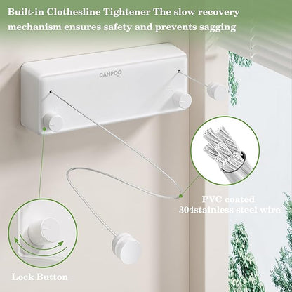 Danpoo Retractable Clothesline, 2x13.8ft Stainless Steel Clothes Line - Image 4