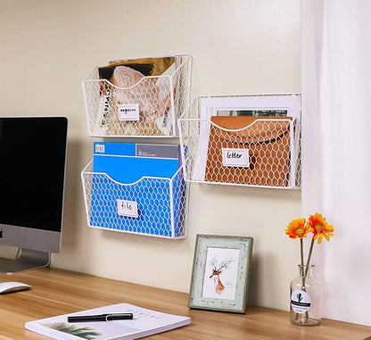 3 Pockets Hanging File Holder Wall Mount Mail Organizer Metal Chicken Wire - Image 5