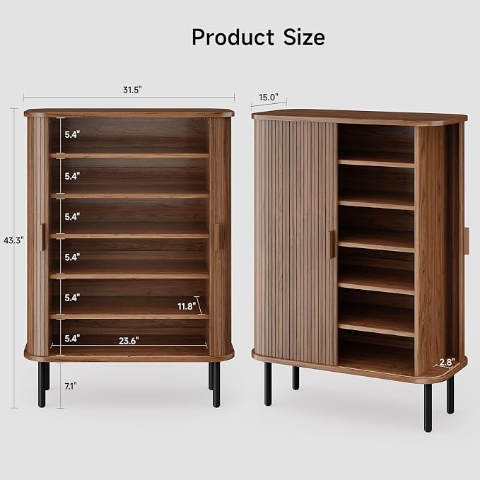 6-Tier Shoe Cabinet with Sliding Door, Wooden Shoe Storage Cabinet with - Image 2
