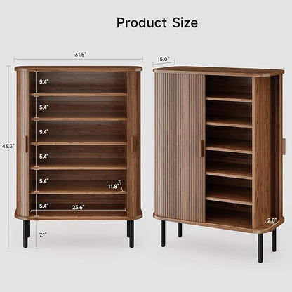 6-Tier Shoe Cabinet with Sliding Door, Wooden Shoe Storage Cabinet with - Image 2