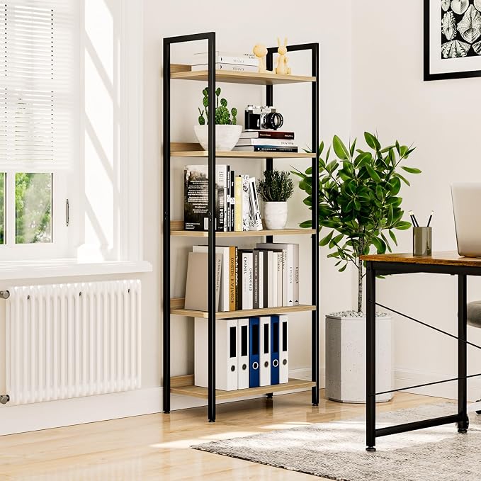 NUMENN Bookshelf, 5 Tier Bookshelves, Home Office Bookcase Shelf Storage - Image 4