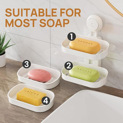 LEVERLOC Soap Dish Holder for Shower Double Layer Suction Cup Wall Mounted - Image 9