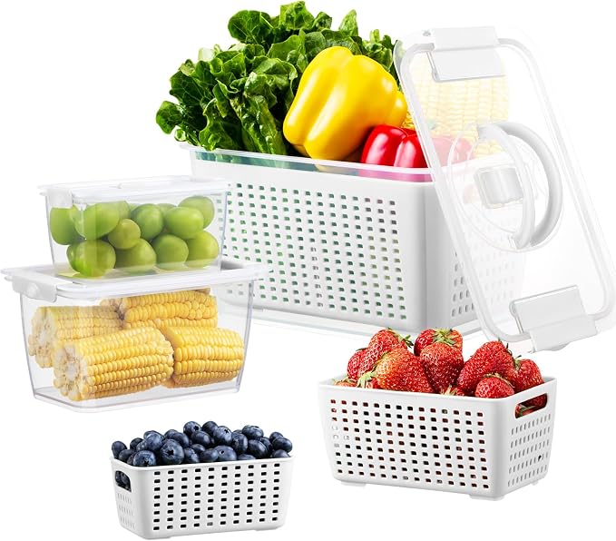 LUXEAR Produce containers for fridge, 3 Set Fruit Containers - Image 9