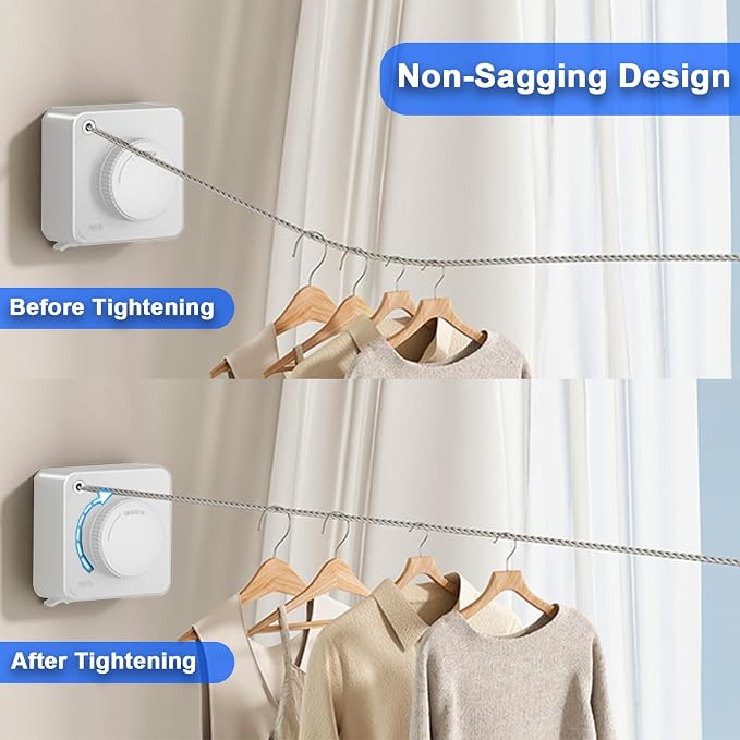 2 Pack Retractable Clothesline Indoor & Outdoor, 16.2Ft Non-Sagging Stainless - Image 4